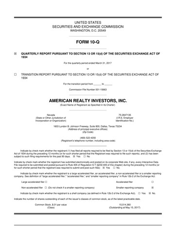 Thumbnail American Realty Investors 10-Q Quarterly Report FY 