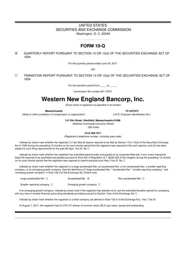 Thumbnail Western New England Bancorp 10-Q Quarterly Report FY2017 