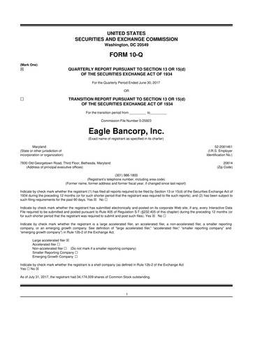 Thumbnail Eagle Bancorp 10-Q Quarterly Report FY2017 
