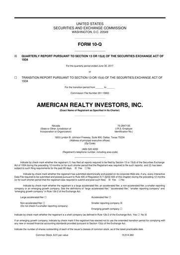 Thumbnail American Realty Investors 10-Q Quarterly Report FY 