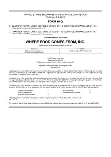 Thumbnail Where Food Comes From 10-Q Quarterly Report FY2017 