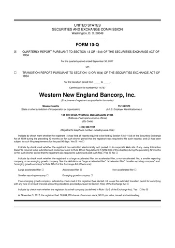 Thumbnail Western New England Bancorp 10-Q Quarterly Report FY2017 