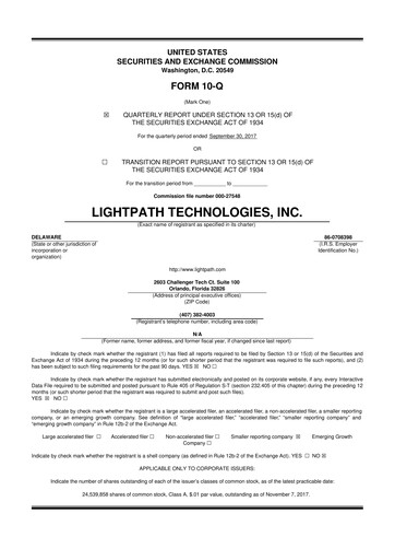 Thumbnail LightPath Technologies 10-Q Quarterly Report FY2018 