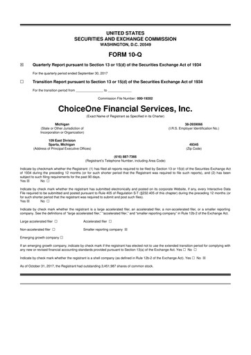 Vorschaubild ChoiceOne Financial Services 10-Q Quartalsbericht 2017 