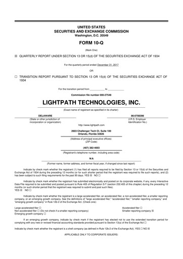 Thumbnail LightPath Technologies 10-Q Quarterly Report FY2018 
