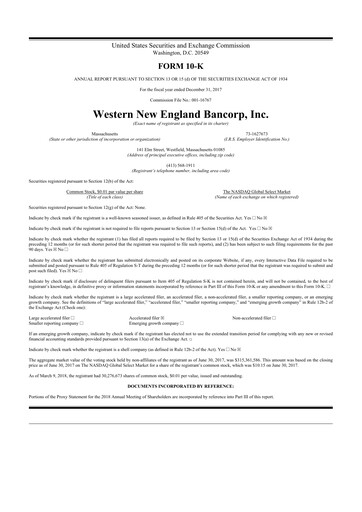 Thumbnail Western New England Bancorp 10-K Annual Report 2017