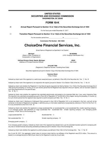 Vorschaubild ChoiceOne Financial Services 10-K Jahresbericht 2017