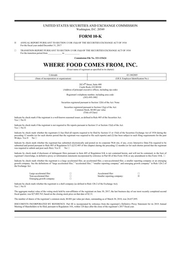 Thumbnail Where Food Comes From 10-K Annual Report 2017