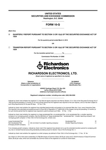 Thumbnail Richardson Electronics 10-Q Quarterly Report FY2018 