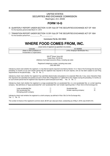Thumbnail Where Food Comes From 10-Q Quarterly Report FY2018 