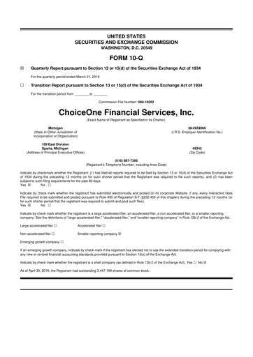 Vorschaubild ChoiceOne Financial Services 10-Q Quartalsbericht 2018 