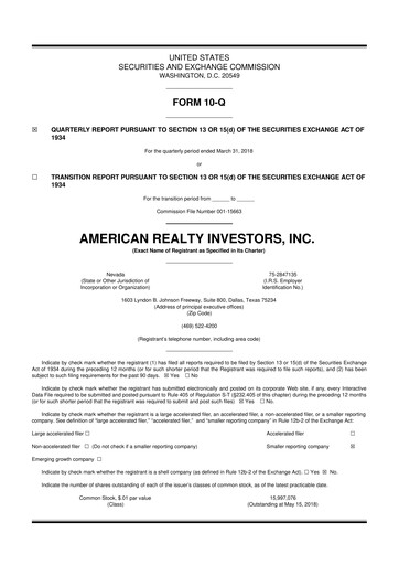 Thumbnail American Realty Investors 10-Q Quarterly Report FY 