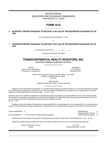 Thumbnail Transcontinental Realty Investors 10-Q Quarterly Report FY2018 