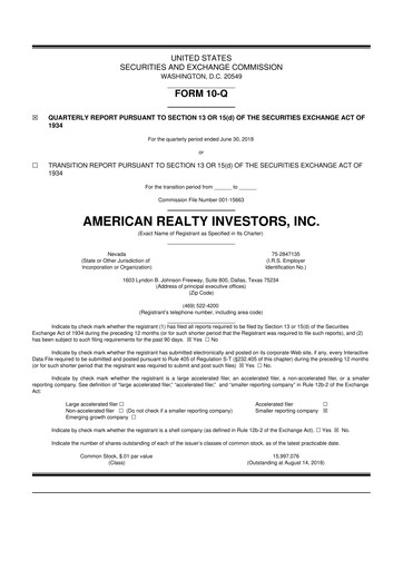 Thumbnail American Realty Investors 10-Q Quarterly Report FY 