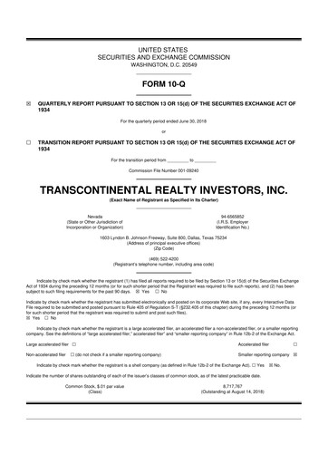 Thumbnail Transcontinental Realty Investors 10-Q Quarterly Report FY2018 