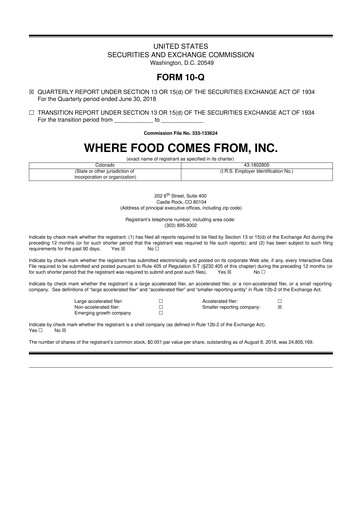 Thumbnail Where Food Comes From 10-Q Quarterly Report FY2018 