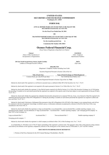 Thumbnail Oconee Federal Financial 10-K Annual Report 2018