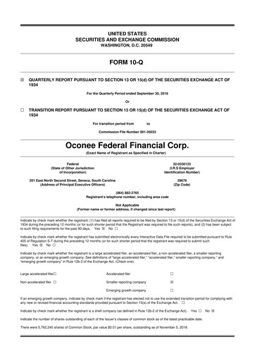 Thumbnail Oconee Federal Financial 10-Q Quarterly Report FY2019 