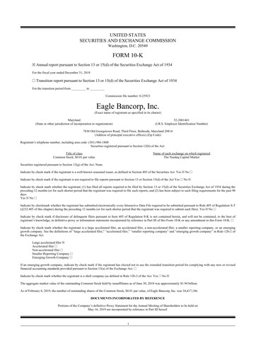 Thumbnail Eagle Bancorp 10-K Annual Report 2018