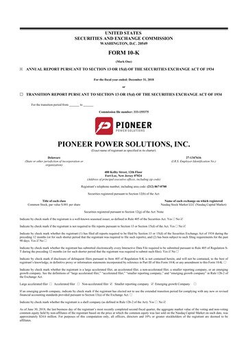 Thumbnail Pioneer Power Solutions 10-K Annual Report 2018