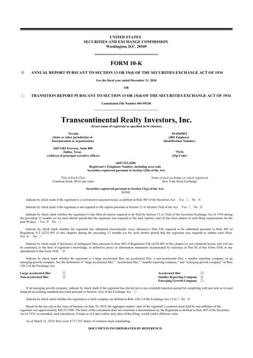 Thumbnail Transcontinental Realty Investors 10-K Annual Report 2018