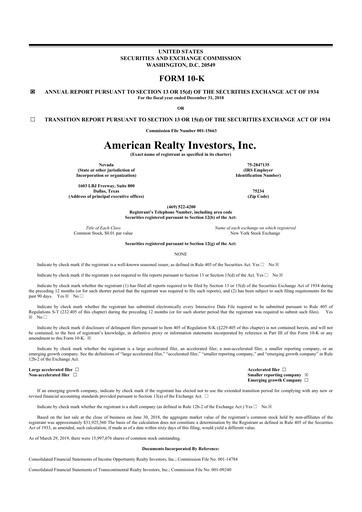 Vorschaubild American Realty Investors 10-K Jahresbericht 2018