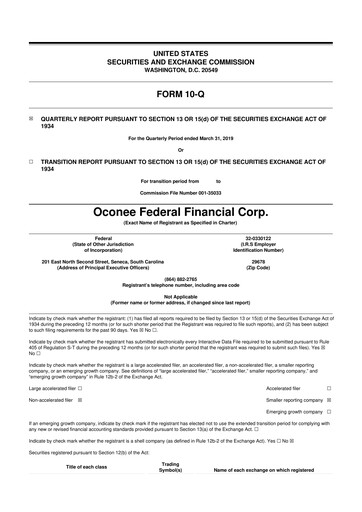 Thumbnail Oconee Federal Financial 10-Q Quarterly Report FY2019 