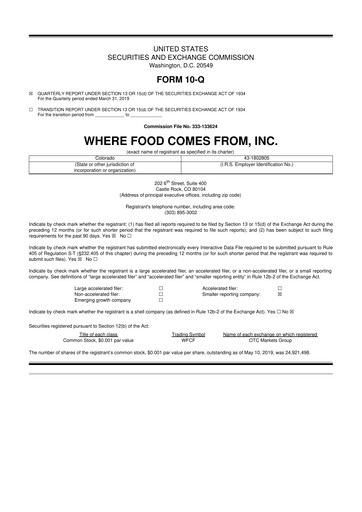 Thumbnail Where Food Comes From 10-Q Quarterly Report FY2019 