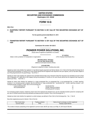 Thumbnail Pioneer Power Solutions 10-Q Quarterly Report FY2019 