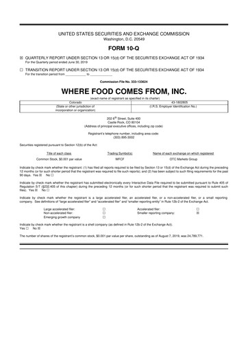 Thumbnail Where Food Comes From 10-Q Quarterly Report FY2019 
