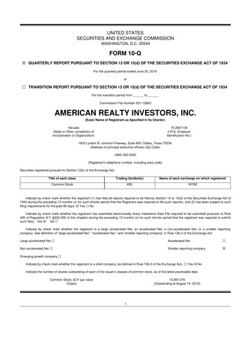Thumbnail American Realty Investors 10-Q Quarterly Report FY 