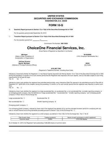 Vorschaubild ChoiceOne Financial Services 10-Q Quartalsbericht 2019 