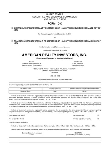 Thumbnail American Realty Investors 10-Q Quarterly Report FY 