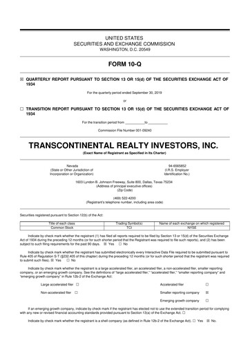 Thumbnail Transcontinental Realty Investors 10-Q Quarterly Report FY2019 