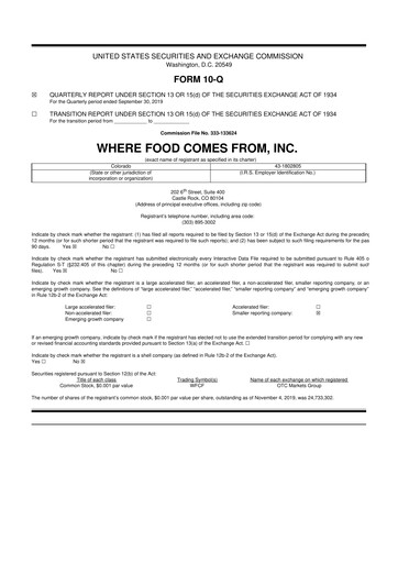 Thumbnail Where Food Comes From 10-Q Quarterly Report FY2019 