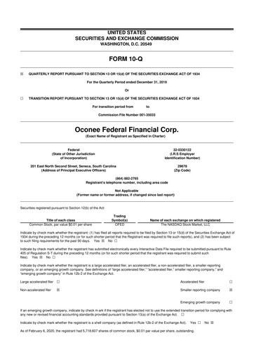 Thumbnail Oconee Federal Financial 10-Q Quarterly Report FY2020 