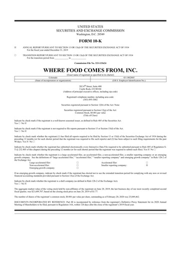 Thumbnail Where Food Comes From 10-K Annual Report 2019