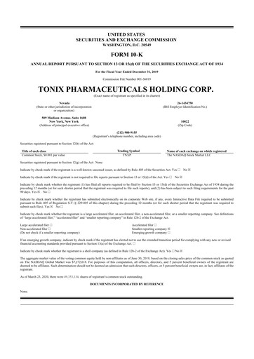 Thumbnail Tonix Pharmaceuticals 10-K Annual Report 2019