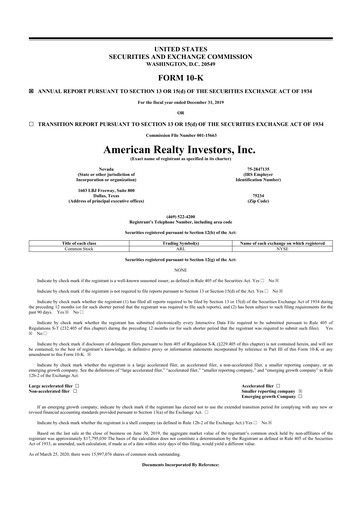 Vorschaubild American Realty Investors 10-K Jahresbericht 2019