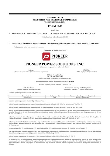 Thumbnail Pioneer Power Solutions 10-K Annual Report 2019