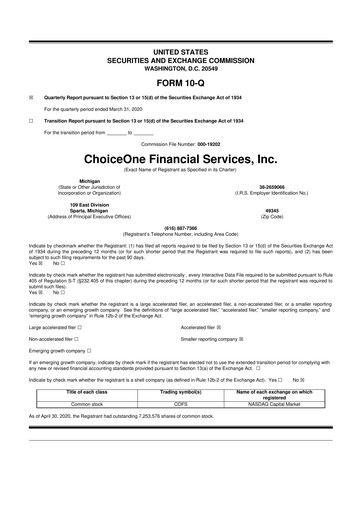 Vorschaubild ChoiceOne Financial Services 10-Q Quartalsbericht 2020 