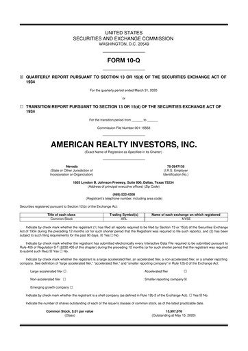 Thumbnail American Realty Investors 10-Q Quarterly Report FY 