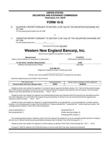 Thumbnail Western New England Bancorp 10-Q Quarterly Report FY2020 