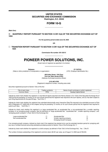 Thumbnail Pioneer Power Solutions 10-Q Quarterly Report FY2020 