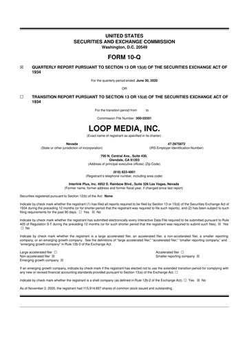 Thumbnail Loop Media 10-Q Quarterly Report FY 