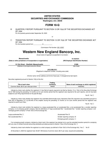 Thumbnail Western New England Bancorp 10-Q Quarterly Report FY2020 