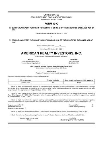 Thumbnail American Realty Investors 10-Q Quarterly Report FY 