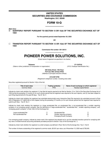 Thumbnail Pioneer Power Solutions 10-Q Quarterly Report FY2020 