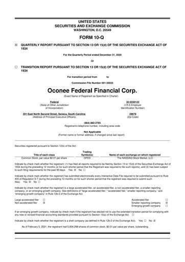 Thumbnail Oconee Federal Financial 10-Q Quarterly Report FY2021 