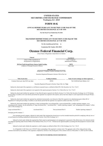 Thumbnail Oconee Federal Financial 10-K Annual Report 2021
